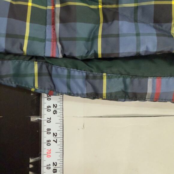 Lands End M Puffer Down Plaid Vest Tartan Navy Green Outdoor Preppy - Picture 9 of 9